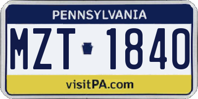 PA license plate MZT1840