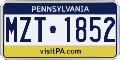 PA license plate MZT1852