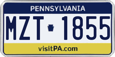 PA license plate MZT1855