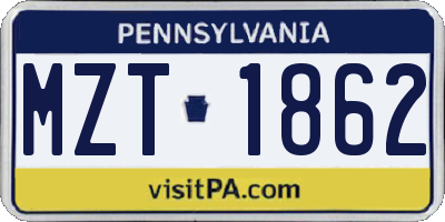 PA license plate MZT1862
