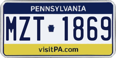 PA license plate MZT1869