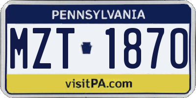 PA license plate MZT1870
