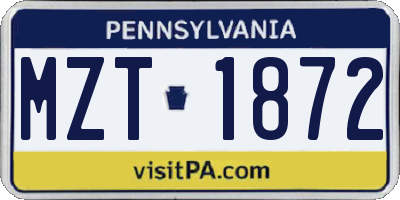PA license plate MZT1872