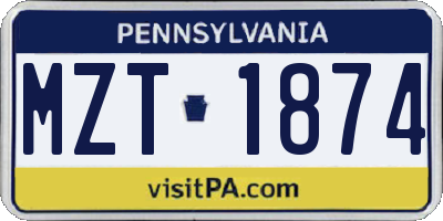 PA license plate MZT1874