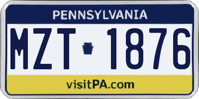 PA license plate MZT1876