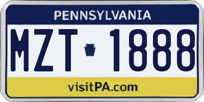PA license plate MZT1888