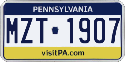 PA license plate MZT1907