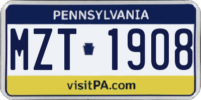 PA license plate MZT1908