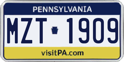 PA license plate MZT1909