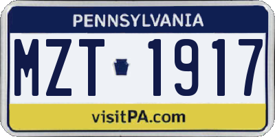 PA license plate MZT1917