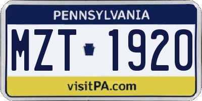 PA license plate MZT1920