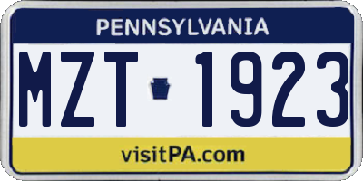 PA license plate MZT1923
