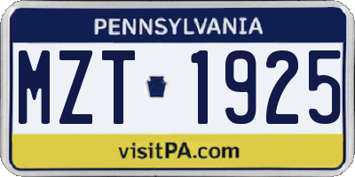 PA license plate MZT1925