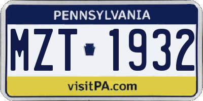 PA license plate MZT1932