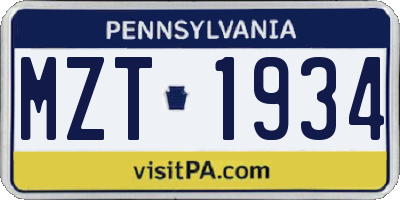 PA license plate MZT1934