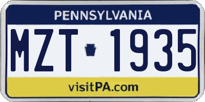 PA license plate MZT1935