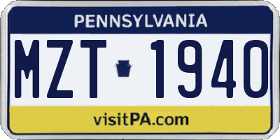 PA license plate MZT1940