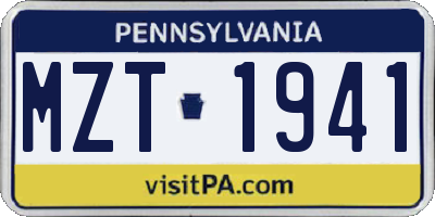 PA license plate MZT1941