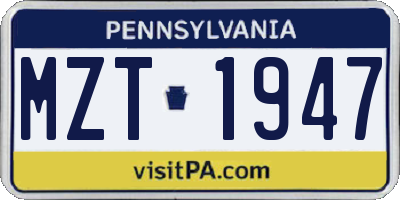 PA license plate MZT1947