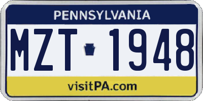 PA license plate MZT1948