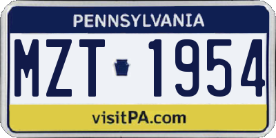 PA license plate MZT1954