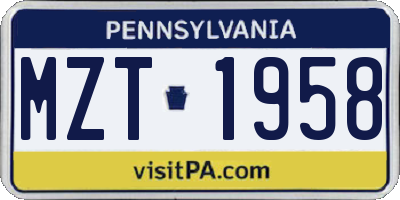 PA license plate MZT1958