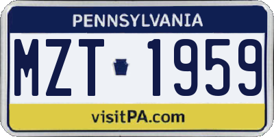 PA license plate MZT1959