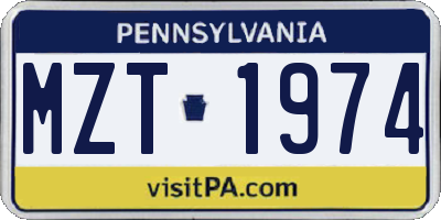 PA license plate MZT1974