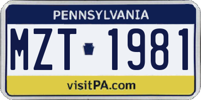 PA license plate MZT1981