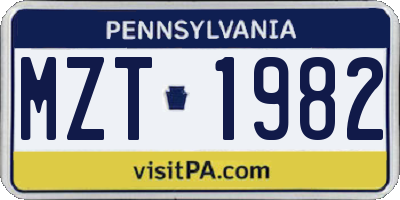 PA license plate MZT1982