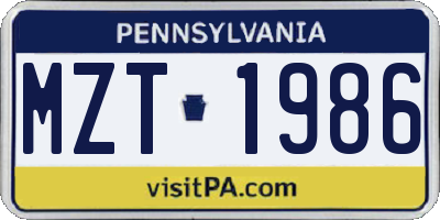 PA license plate MZT1986