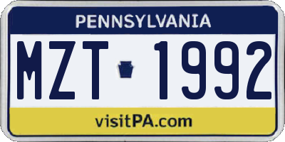 PA license plate MZT1992