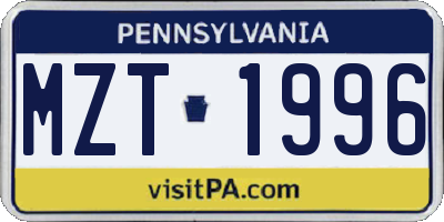 PA license plate MZT1996