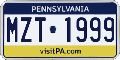 PA license plate MZT1999