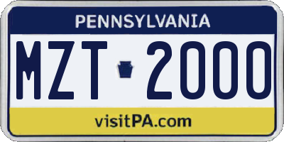 PA license plate MZT2000
