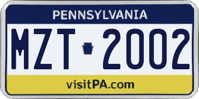 PA license plate MZT2002