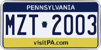 PA license plate MZT2003