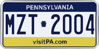 PA license plate MZT2004