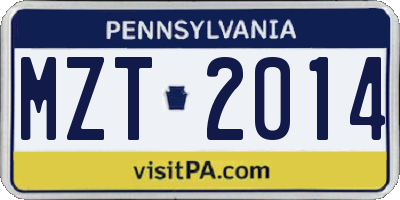 PA license plate MZT2014