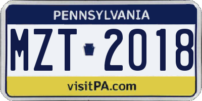 PA license plate MZT2018