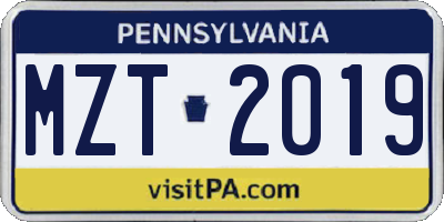PA license plate MZT2019