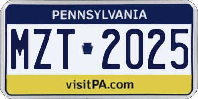 PA license plate MZT2025