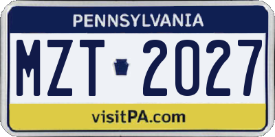 PA license plate MZT2027
