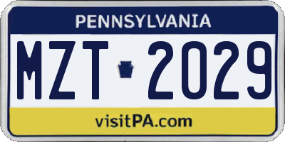 PA license plate MZT2029