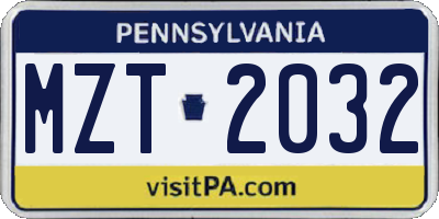 PA license plate MZT2032