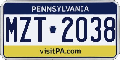 PA license plate MZT2038