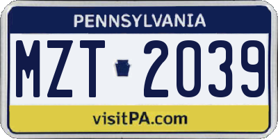 PA license plate MZT2039