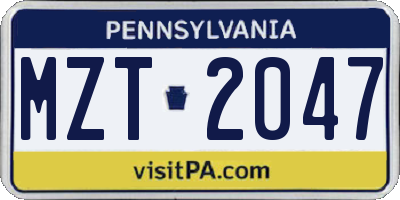 PA license plate MZT2047