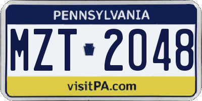 PA license plate MZT2048