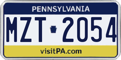 PA license plate MZT2054